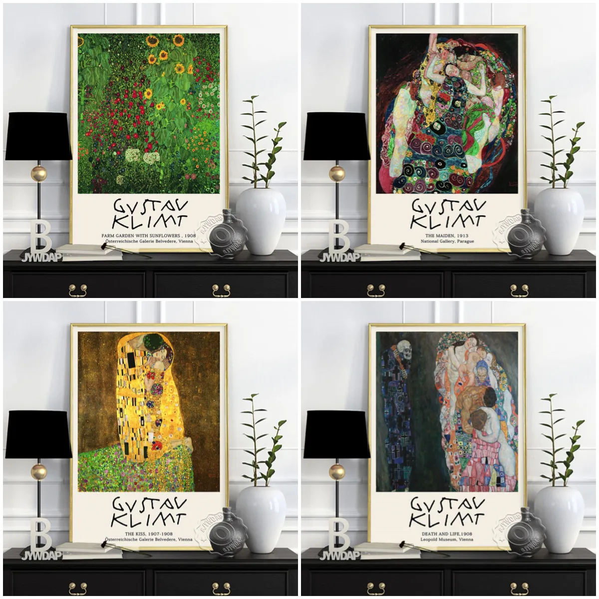 

Gustav Klimt Exhibition Museum Prints Poster, The Maiden Kiss Death Life Canvas Painting, Vintage Art Symbolism Home Wall Decor