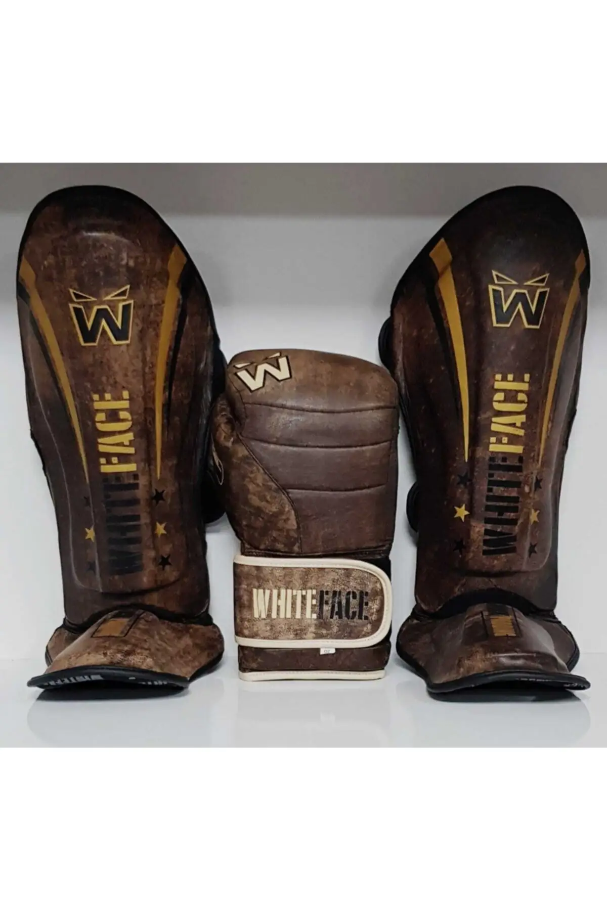Vintage Echtem Leder Boxing handschuhe Und Shin Set 12 selbst