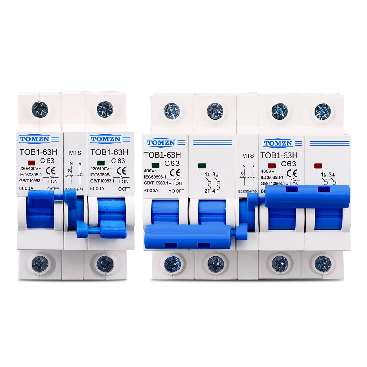 TOMZN 1P+1P 2P+2P MTS Changeover Switch Circuit Breaker Interlock 230VAC 63A Short-circuit Protective Device Overload Protection