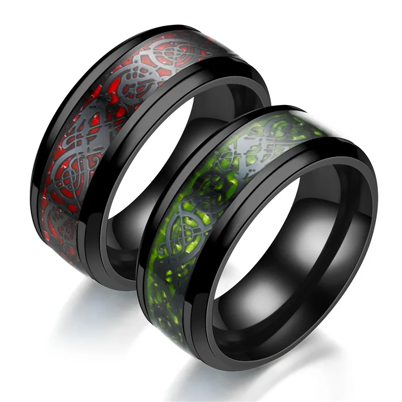 Punk Titanium Staal Black Carbon Fiber Mens Rings Fashion Rood Blauw Groen Ring Anel Masculino Sieraden Groothandel