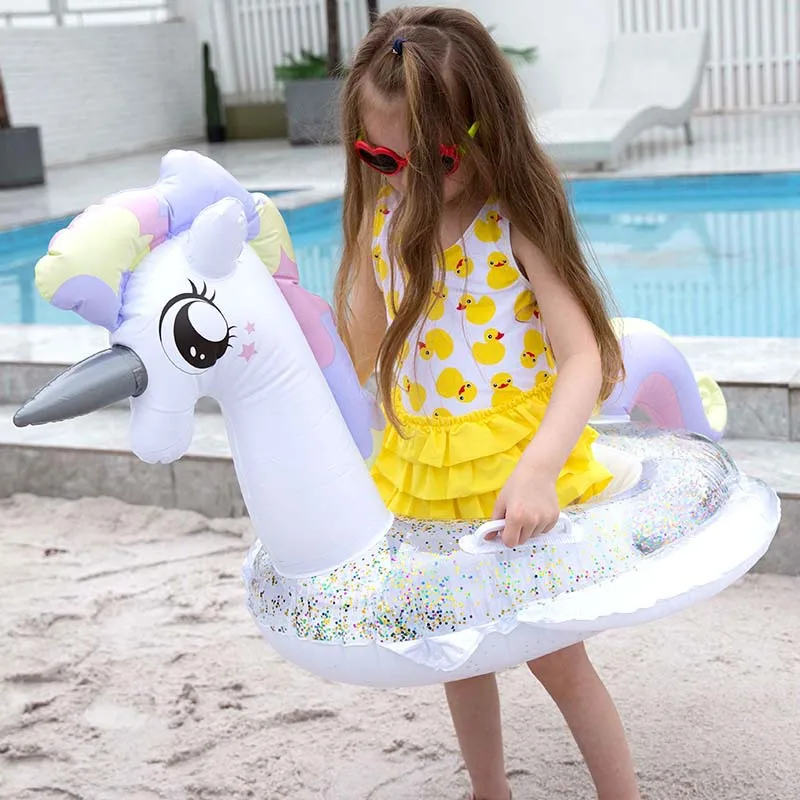 Hoạt Hình Dễ Thương Bơm Hơi Cho Bé ĐÍNH HẠT CƯỜM Hạc Kỳ Lân Bơi Vòng Bơm Hơi Phao Hồ Bơi Trẻ Em Ghế Đồ Chơi Nước