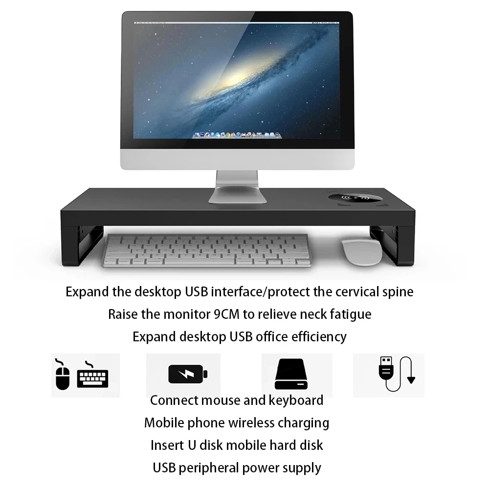 Imagem -04 - Multi Computador Portátil Monitor Suporte de Mesa Riser Usb3.0 Base Carregador sem Fio Suporte Transferência Dados e Carregamento Aço