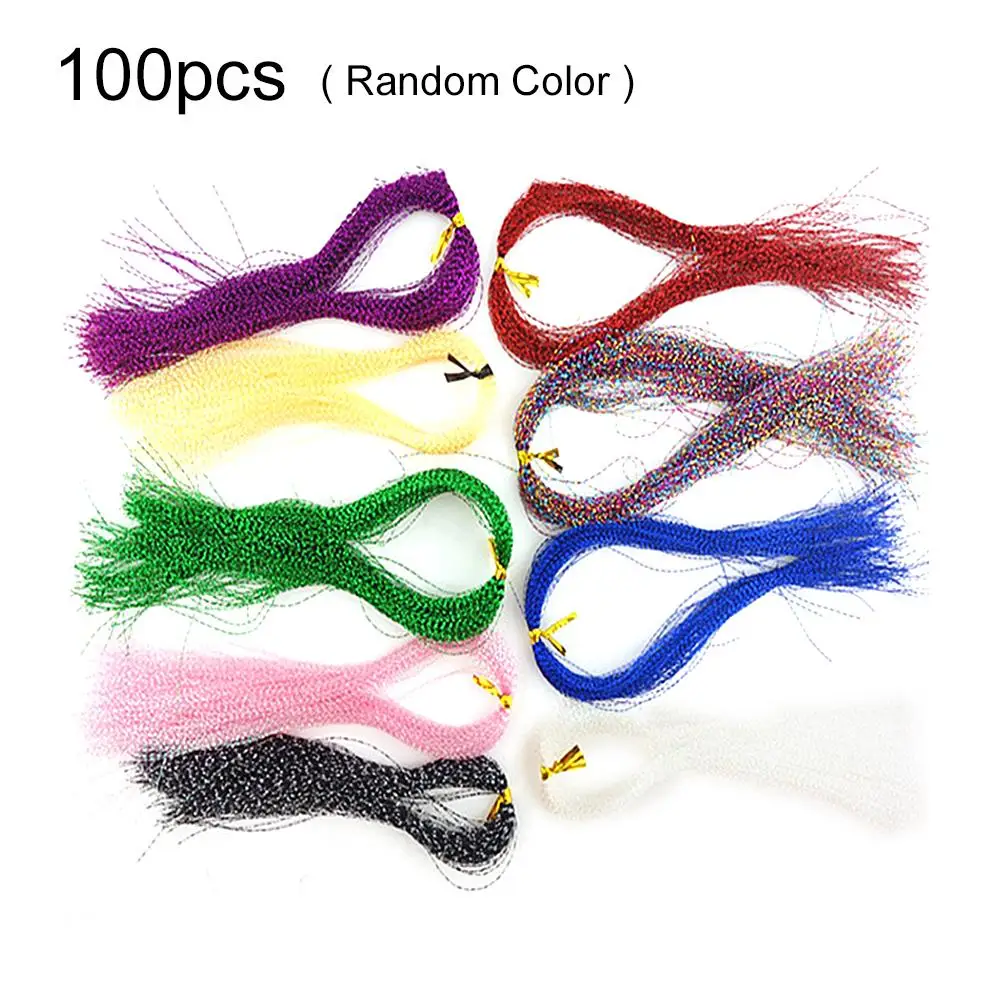 100Pcs Twisted Holographic Tinsel Fly Tying Crystal Flash Material Fishing Tackle Lure Jig Hook Lines Feather Accessories