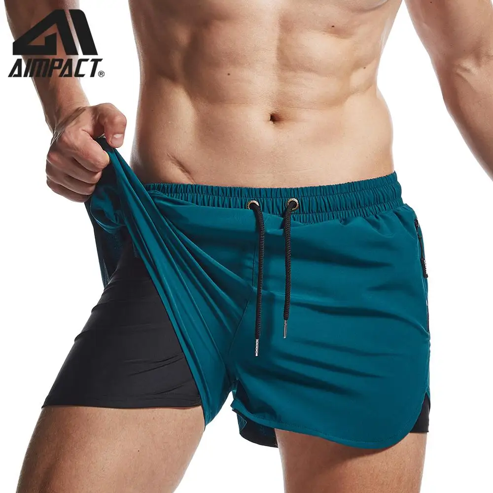 

Mens Quick Dry Swim Short Trunk Beach Swimmwear 2 in 1 Tech Running Shorts Athletic Sport Gym Workout Shorts By Aimpact AM2219