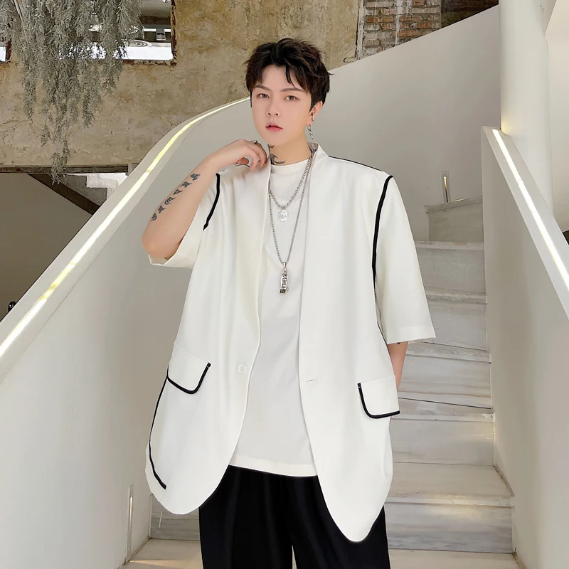 Summer wear in different colors and hemming design Korean men's loose Casual Short Sleeve suit fashionable men's suit coat