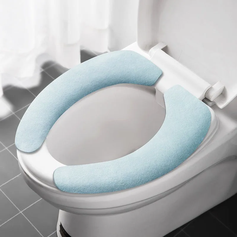 Universal Toilet Seat Cover Soft WC Paste Toilet Sticky Seat Pad Washable Bathroom Warmer Seat Lid Cover Pad Cushion Solid Color