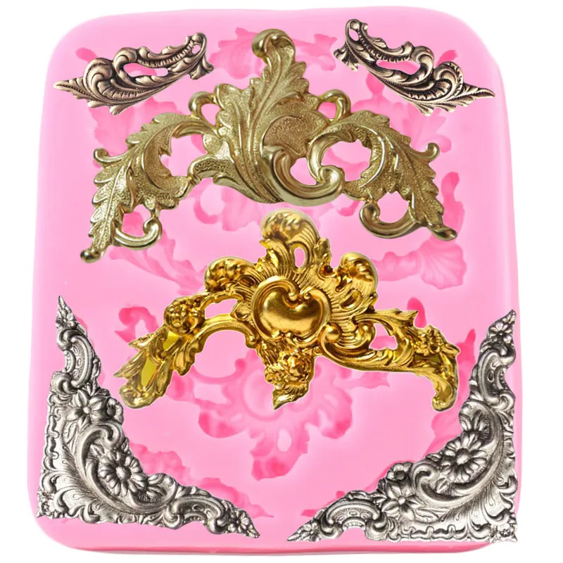 Baroque Scroll Relief Corner Cake Border Silicone Mold Frame Fondant Molds Cake Decorating Tools Candy Chocolate Gumpaste Moulds