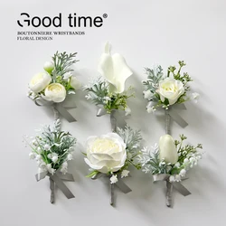 GT Silk Corsages Wedding Decoration Marriage Rose Wrist Corsage Pin Boutonniere Flowers for Peonies daisies Angel White