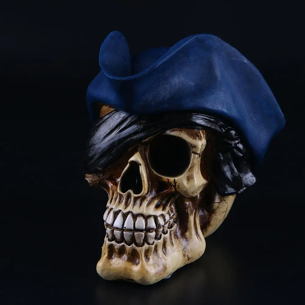 

human skull trick toy resin statue craft pirate skull sculpture prop Halloween Horror personality party home decoration p0700