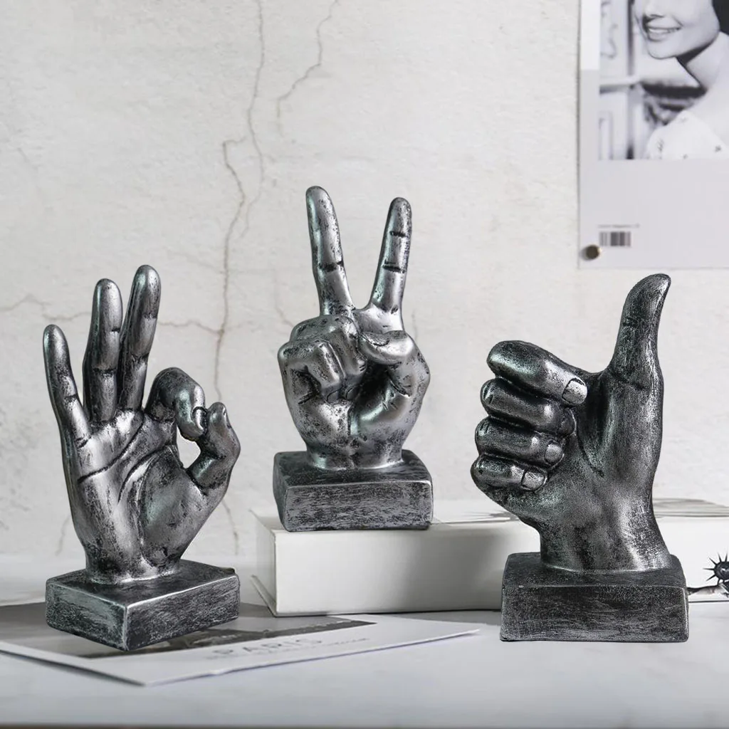 Resin Hand Gesture Sculpture Ornament Figurine Statue Office Desktop Decor A