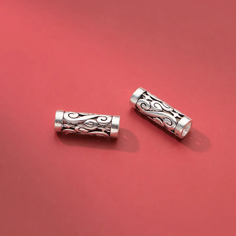 1pc 925 Sterling Silver Retro Hollow Flower Tube Loose Beads 16x5.5mm Handmade Bracelets Spacer Silver Beads DIY Jewelry Making