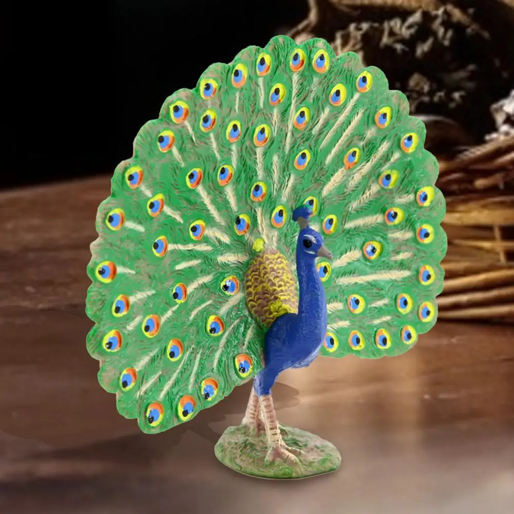 Lovely Peacock Figurine Professional Painted Craft Wear-resistant Multifunctional Realistic Peacock Model Figure Home Decoration