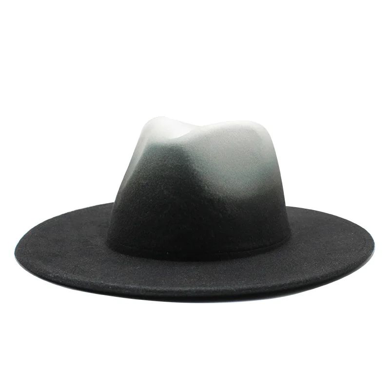 Hot gradient Autumn Winter Sun Hat Women Men Fedora Hat Classical Wide Brim Men Women Two-color British Jazz hats Wholesale