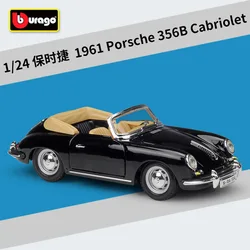 Bburago 1:24 Porsche 1961 356B Cabriolet  Blue roadster  convertible simulation alloy car model Collect gifts toy