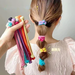 Elastic Rubber Band for Girls, Candy Color Printing Hair Laços, Bonito nó chinês, Long Headrope, cavalinha, venda quente