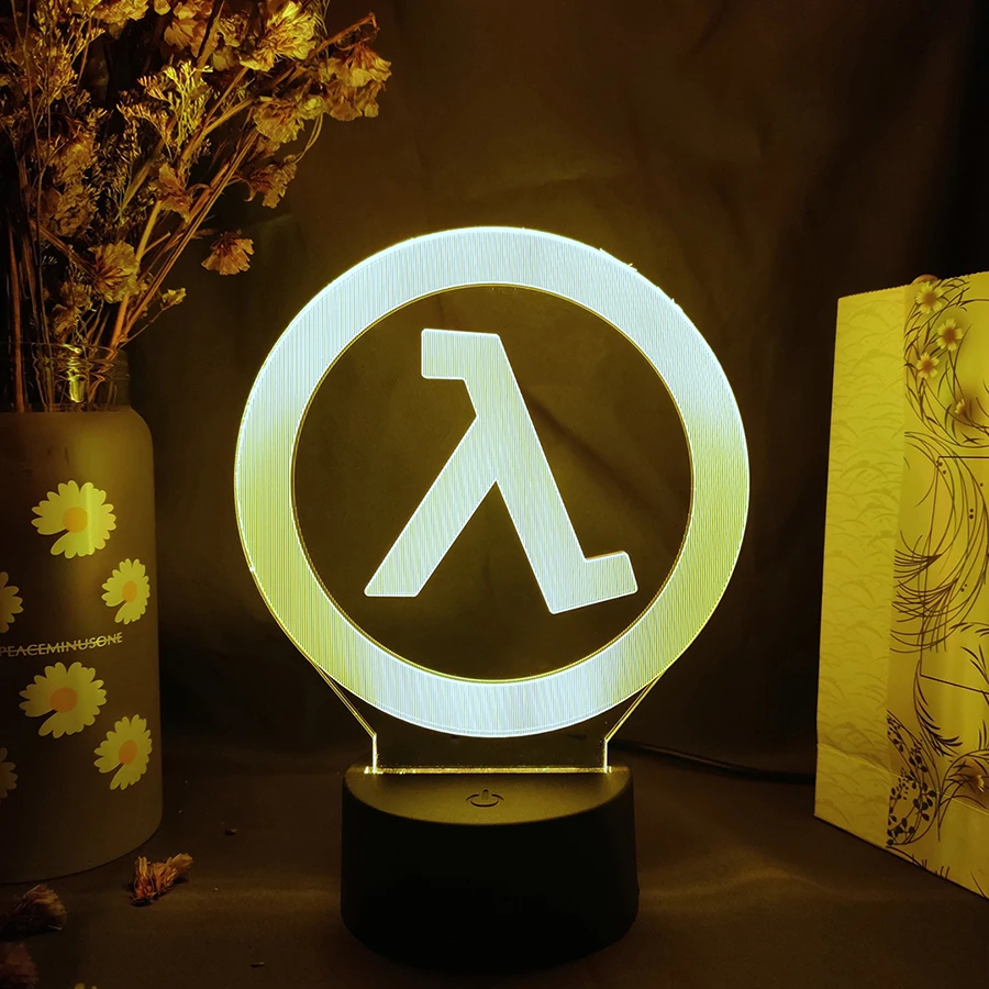 Game Half Life Alyx Logo 3D Acrylic Lamp Gaming Room Computer Desktop Setup Lighting Decor Colorful LED Sensor Nightlight Gift