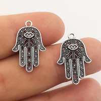 10pcs Charms Death Eye Hamsa Palm Fatima Hand 23*15mm Antique Making Pendant Fit Vintage DIY For Jewelry, Designer charms