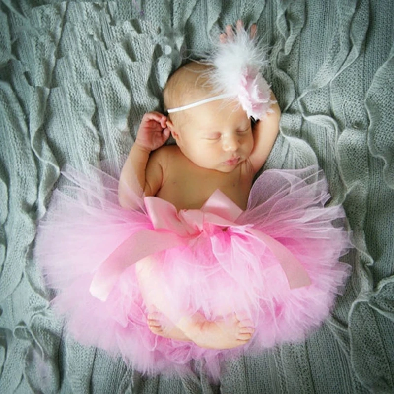 Cute Princess Newborn Photography Props Infant Costume Outfit with Flower Headband Baby Girl Dress tutu baby skirt