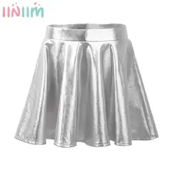 Kids Girls Metallic Pleated Skirt High Waist Built in Shorts Miniskirt for Cheerleading Jazz Dance Skating Aerobics Gymnastics