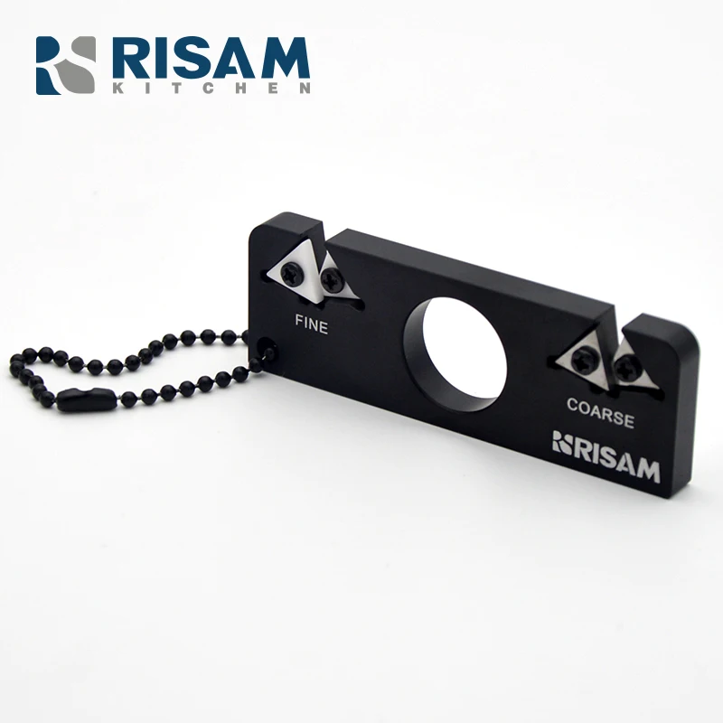 RISAMSHA Aluminium Alloy Double Grinding Groove for Outdoor Knife Sharpener Carbide&Ceramic Black RO002