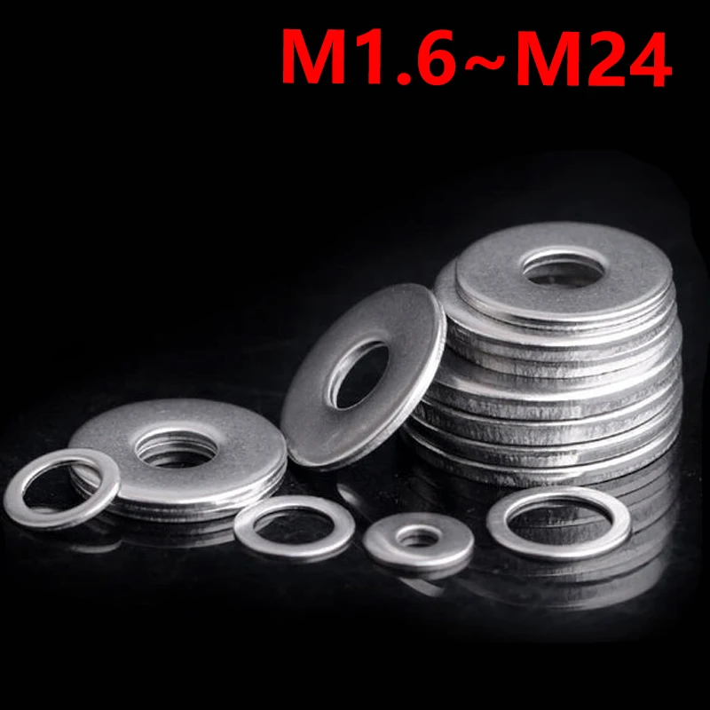 Flat Gasket 304 Stainless Steel M1.6 M2 M3 M4 M5 M6 M8 M10 M12 M14 M16 M18 M20 M22 M24 Screw Metal Washer Sealing Ring Gb97 A2