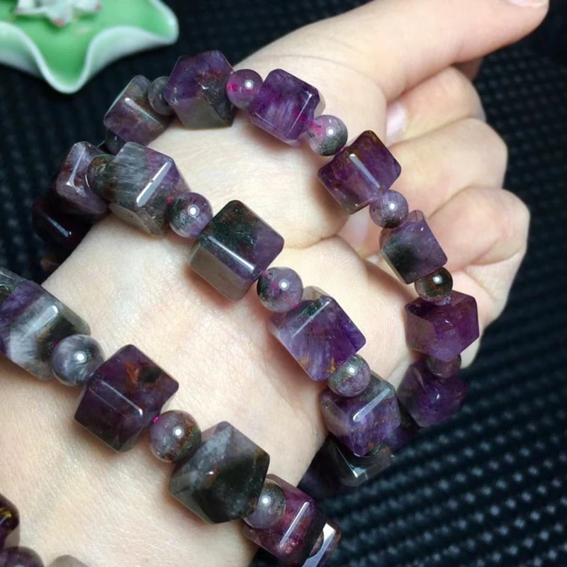 Natural Cacoxenite Auralite 23 Quartz Canada Gemstone Bracelet 7x7mm Cube Beads Bangle Women Men Genuine AAAAA