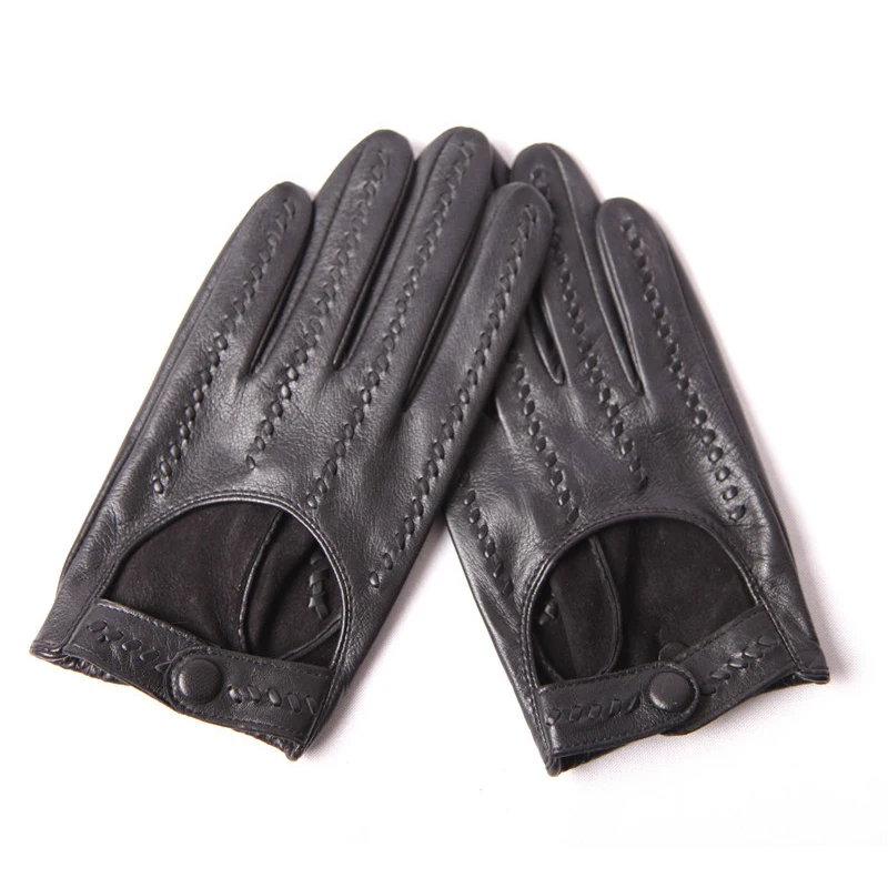 men's-black-locomotive-design-driving-gloves-genuine-leather-sheepskin-thin-woven-unlined-fashion-for-spring-autumn-m063n-2
