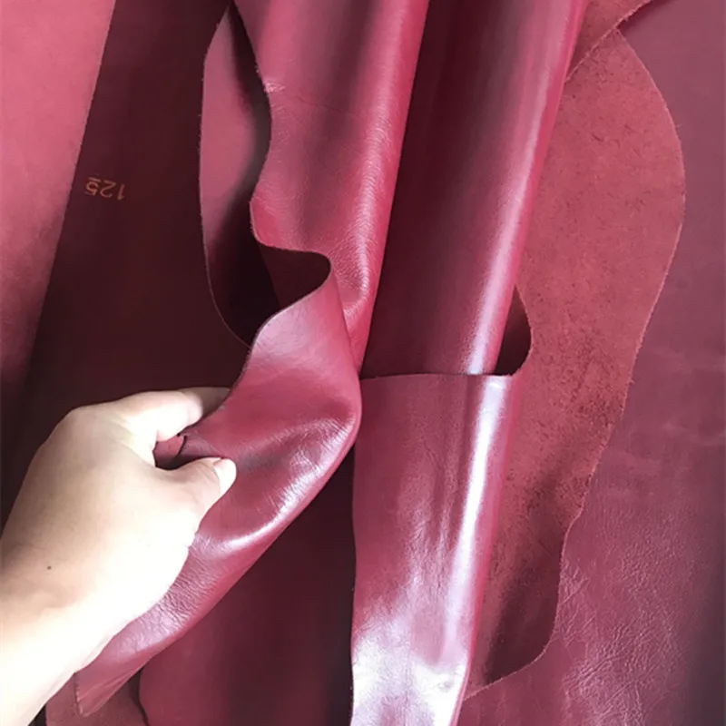 A grade genuine Dark red top layer cowhide leather,1.2mm thin leather for wallet bag diy