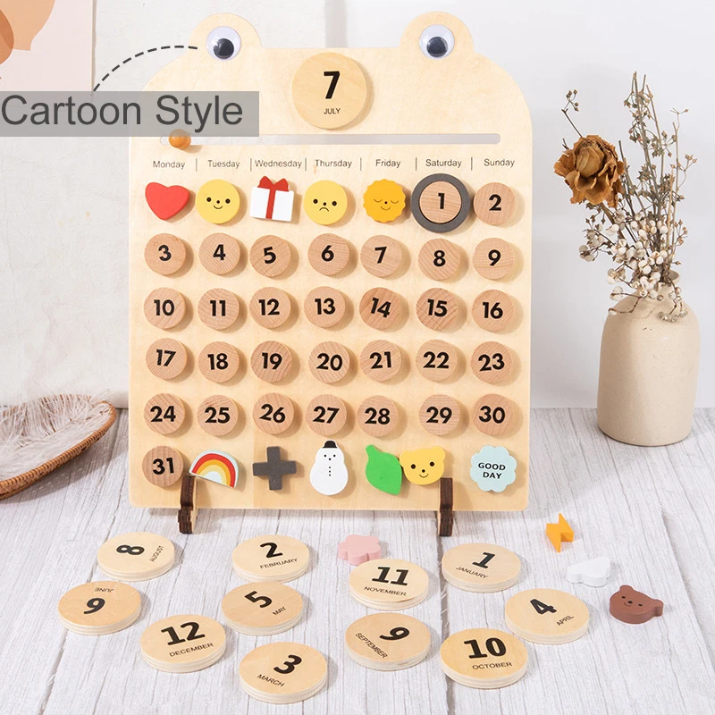 Children Wooden Calendar Early Learning Toy Cognitive Weather Holiday Record Life Memo Pendant Ins Wooden Toy For Kids Room Gift