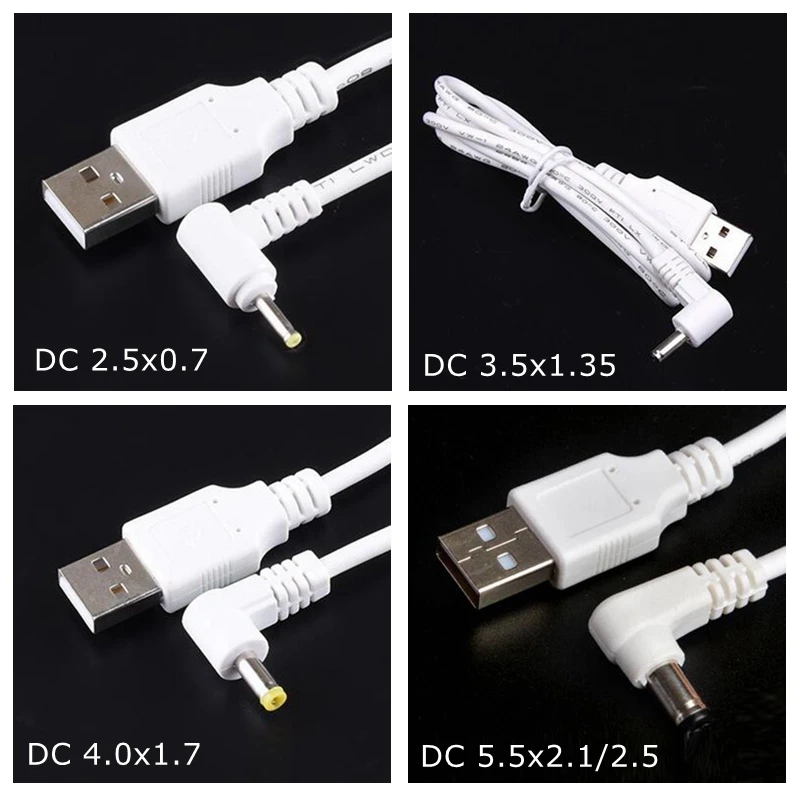 USB A męski na DC 2.0 0.6 2.5 3.5 1.35 4.0 1.7 5.5 2.1 5.5 2.5mm wtyczka zasilająca Jack typ A przedłużacz kabla biały