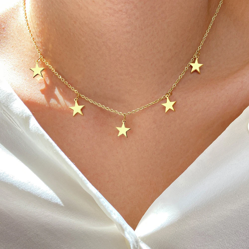 Stainless Steel Necklaces Stars Gold Silver Color Multi-accessory pendant Simple Chain Necklace For Women Jewelry Gifts NEW