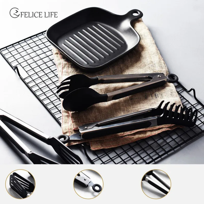 Kitchen Accessories Home Nylon Noodle Tongs Pasta Spaghetti Tongs Food Clips Stainless Steel Handle Cooking Utensils