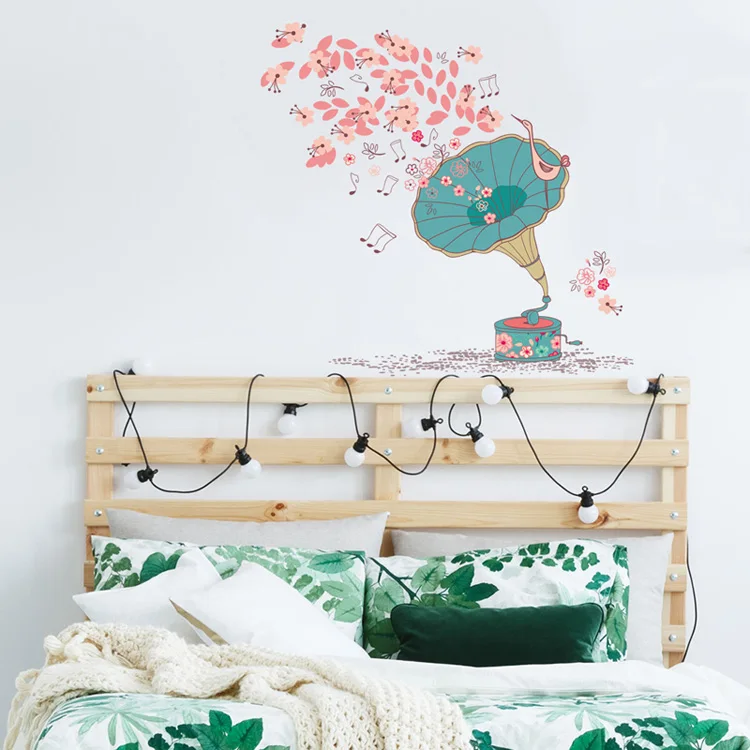 Blumen-Spieluhr-Wandaufkleber, Schlafzimmer, Wohnzimmer, Heimdekoration, Aufkleber, Schrank-Wandbild, kreatives Muster, abnehmbare Tapete – Detail 4