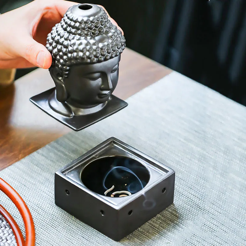 Yoga Set Ceramic Aromatherapy Oil Burner Buddha Head Aroma Essential Oil Diffuser Indian Incense Buddha Tibetan Incense Base