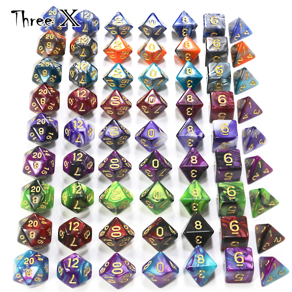 Polyhedral Dice Set with Pouch Double-Colors  Gold Numbers of D4 D6 D8 D10 D% D12 D20 for DNDGame RPG Table Games