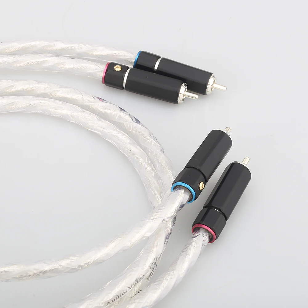 Hifiオーディオrcaプラグオーディオケーブルlitonシルバーメッキデュアルフィルターリングフィーバーオーディオ信号ケーブルrca-rca