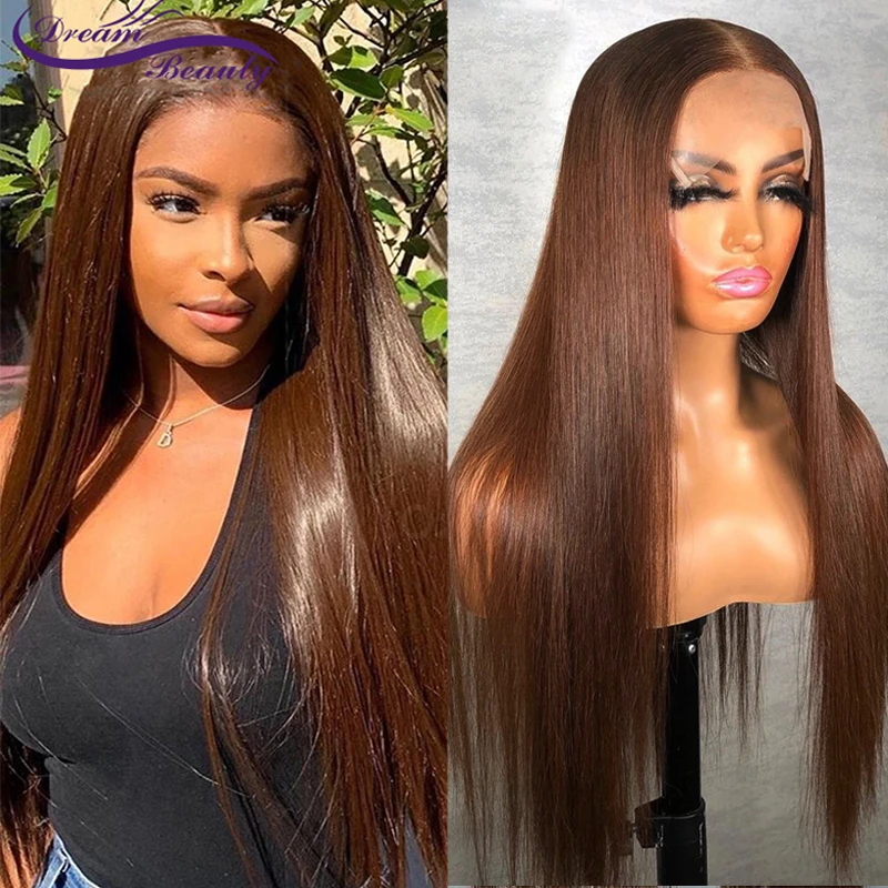 13x4 Lace Front Human Hair Wigs Brazilian 180% Straight Brown Colored Lace Frontal Wigs Remy Wigs For Black Women PrePlucked