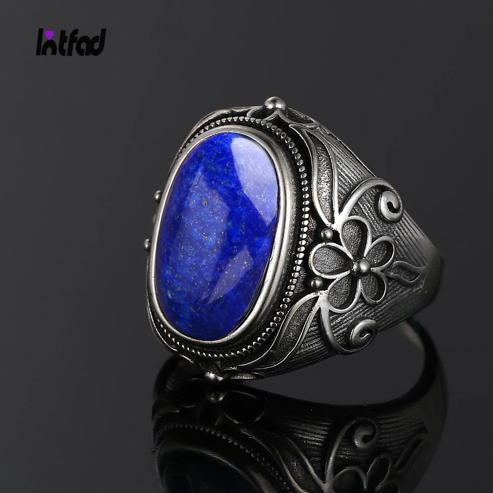 

High Quality Sterling Silver 925 Ring Natural 11x17MM Oval Lapis Rings for Men Women Party Anniversary Gift Fine Jewelry