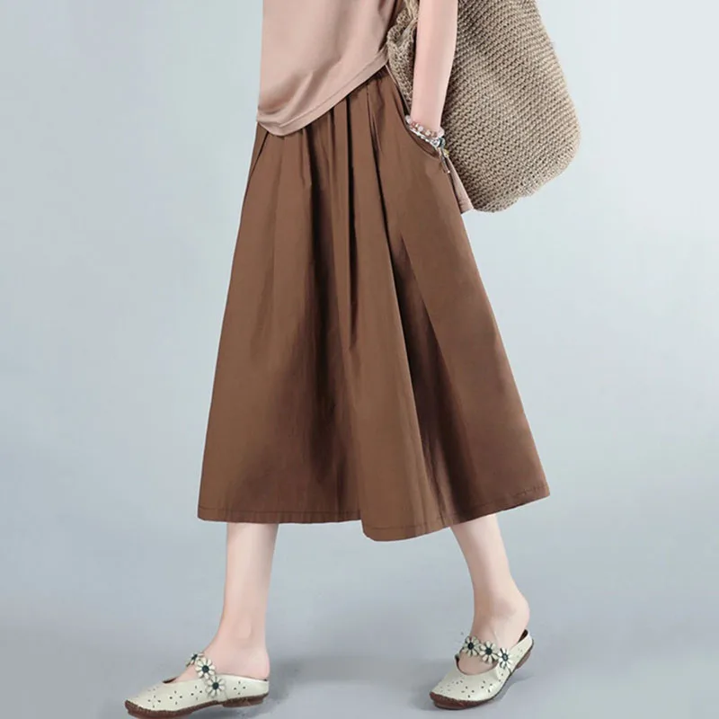 Cotton Culottes Khaki Wide Leg Pants women 2025 Summer 5XL Pantalones De Mujer Trousers Loose Casual Female Pants Skirt