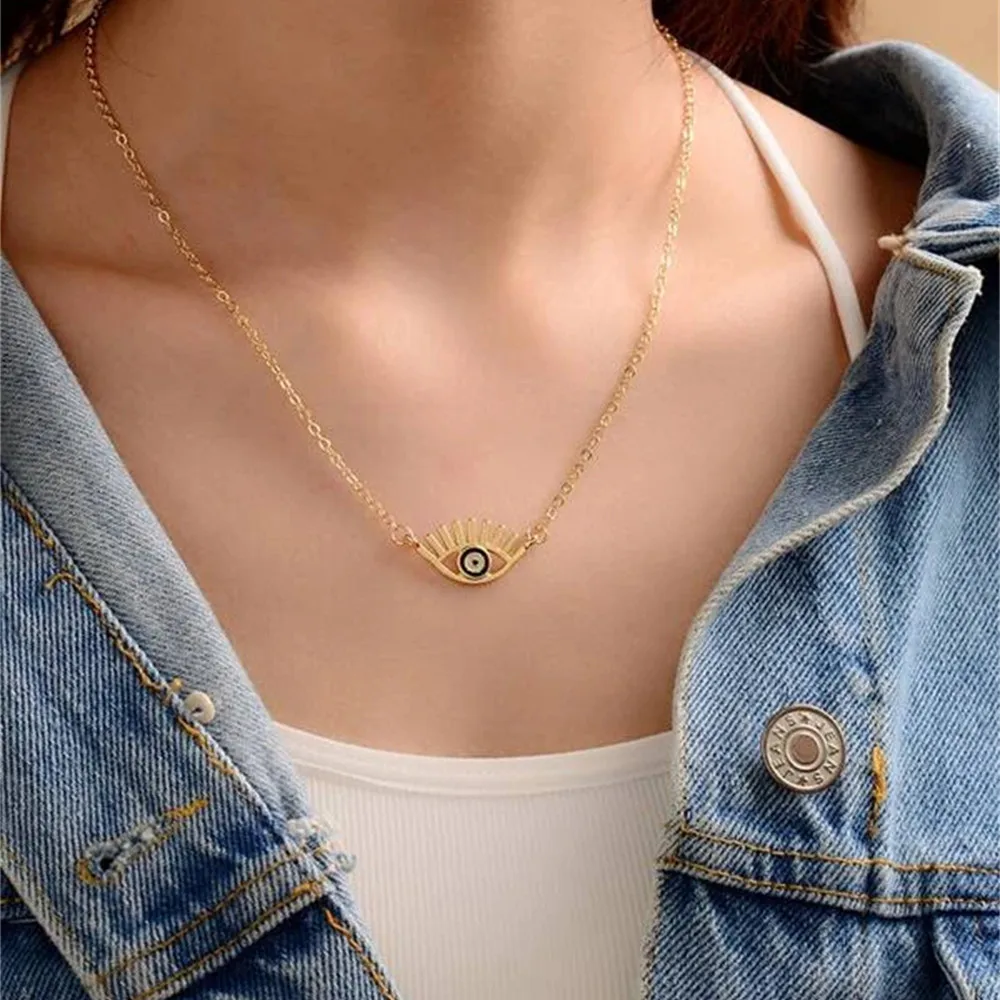 LXY-W 2021 New Fashion Boho Gold-plate Simple Eye Pendant Choker Necklace For Women Vintage Collar Girl‘s Jewelry Party Gift