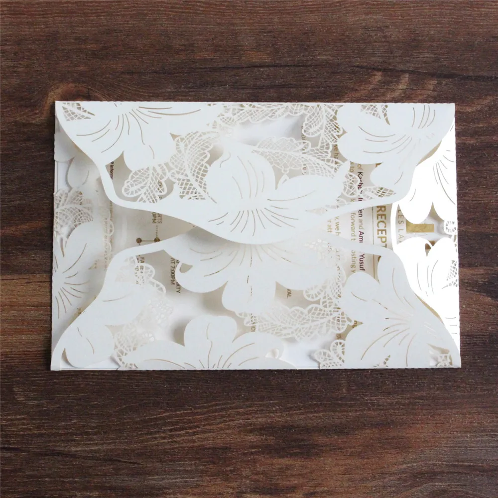 Ivory Lotus Wedding Invitation Card Pocket Customable Insert Printing Multi Colors 50 Pieces Per Lot