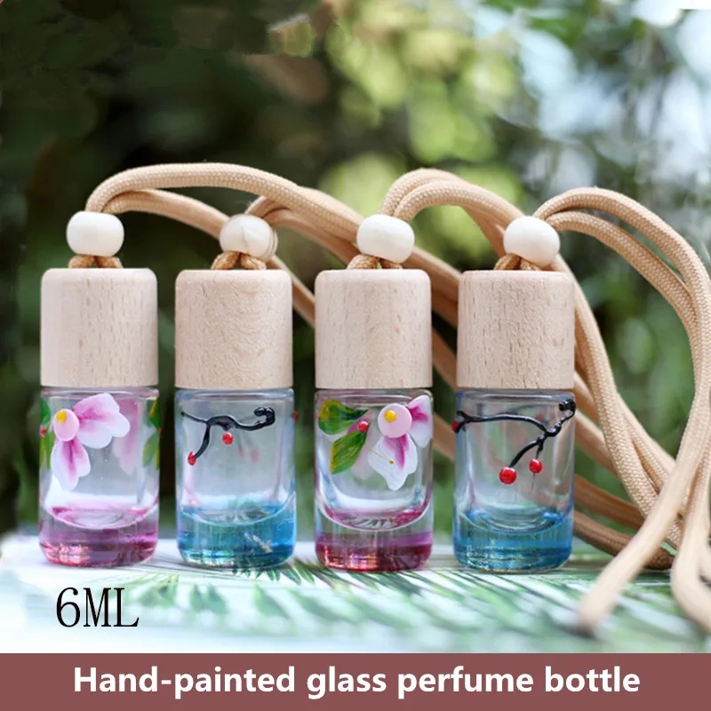 

Car Hanging Perfume Pendant Empty Glass Bottle Fragrance Essential Oil Diffuser Wooden Cover Pendant Auto Decoration
