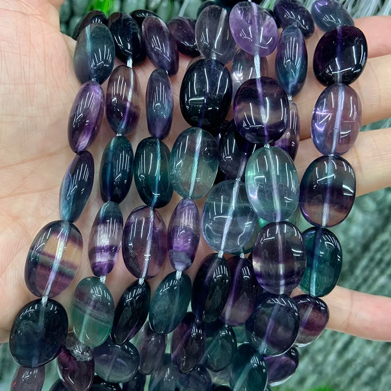 13x18mm Natural Fluorite Stone Beads 15\'\' Oval Purple Green DIY Loose Beads For Jewelry Making Beads Bracelet Necklace CAB Gift