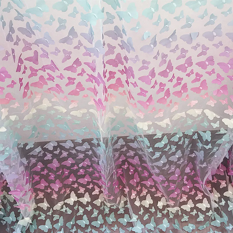 Regenbogenfarbener Schmetterlings-3D-Applikations-Spitzenstoff, Farbverlaufsblumen, Kinderkleidung, Heimwerken, mehrfarbiger Spitzenstoff, 25 Farben – Detail 13