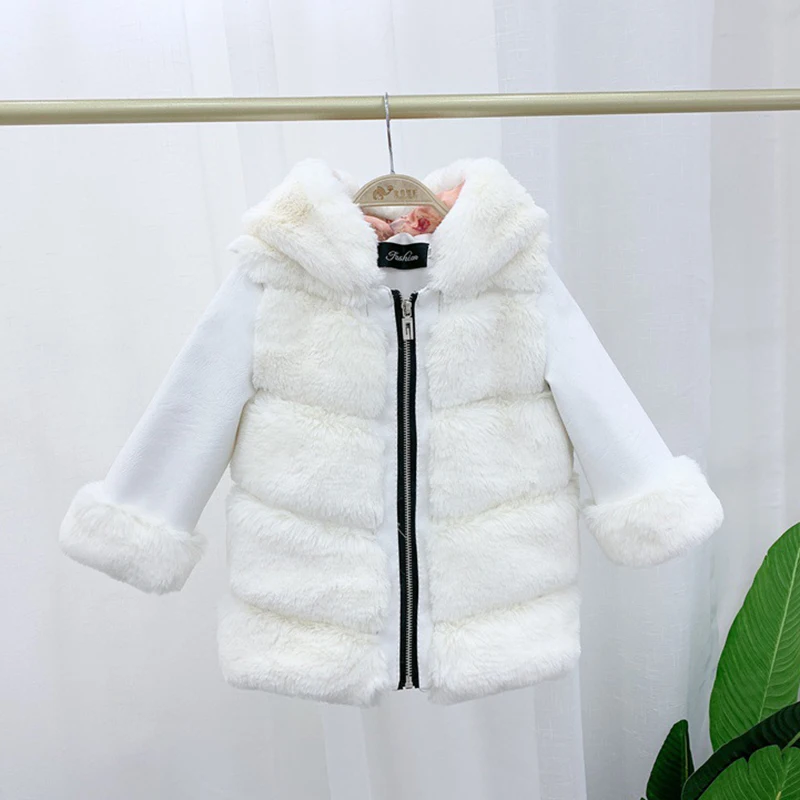 Autumn Winter Girls Jackets And Coats Kids Faux Fur Coat Hooded Warm Parkas Children Outerwear Clothes Thicken Girls Long Coat