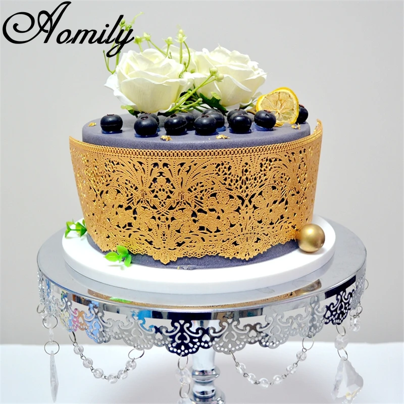 Aomily 3 in 1 Exquisite Flowers Shaped Lace Silicone Mold Wedding Cake Flower Border Decoration Fondant Cake Surround Baking Mat