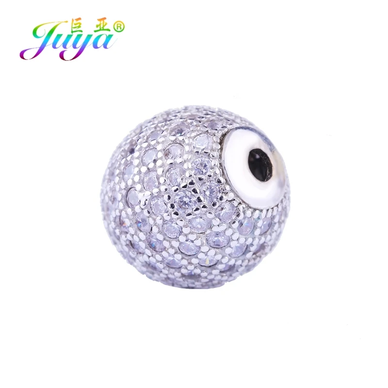 Juya Micro Pave Zircon 5 6 8 10 12 13 14mm Metal Disco Ball Charm Beads DIY Natural Stones Needlwork Beads Jewelry Handmade