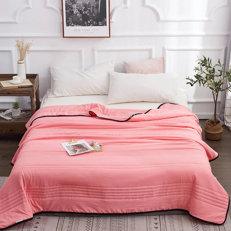 Pure Color Summer Cool Quilt Thin Quilt Single Double Household Machine Washable Student Dormitory Air-conditioning Quilt