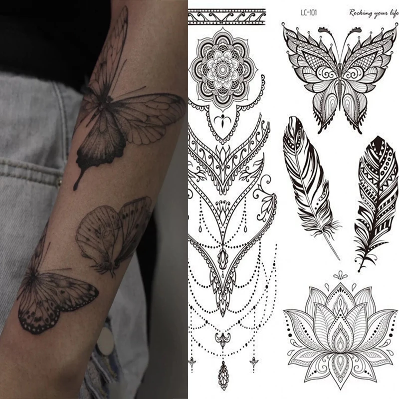 Women Waterproof Temporary Tattoo Sticker Mandala Flower Tattoos Rose Peonies Body Art Water Transfer Clavicle Temporary Tattoo