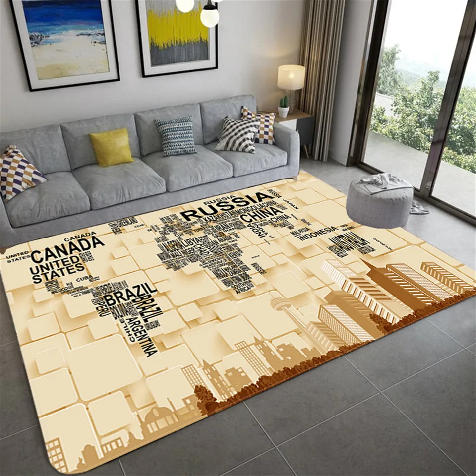 Fashion Retro World Map 3D Large Carpets Living Room Anti-slip Soft Bathroom Floor Mat Bedroom Bedside Mat Sofa Rug Doormat